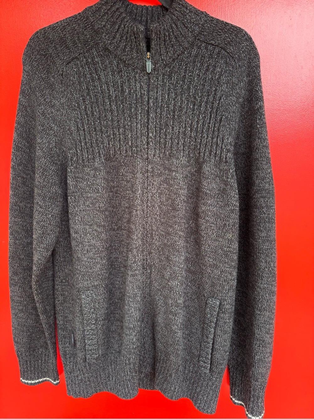 Icebreaker Men's Charcoal Gray Full-Zip Ribbed Sweater